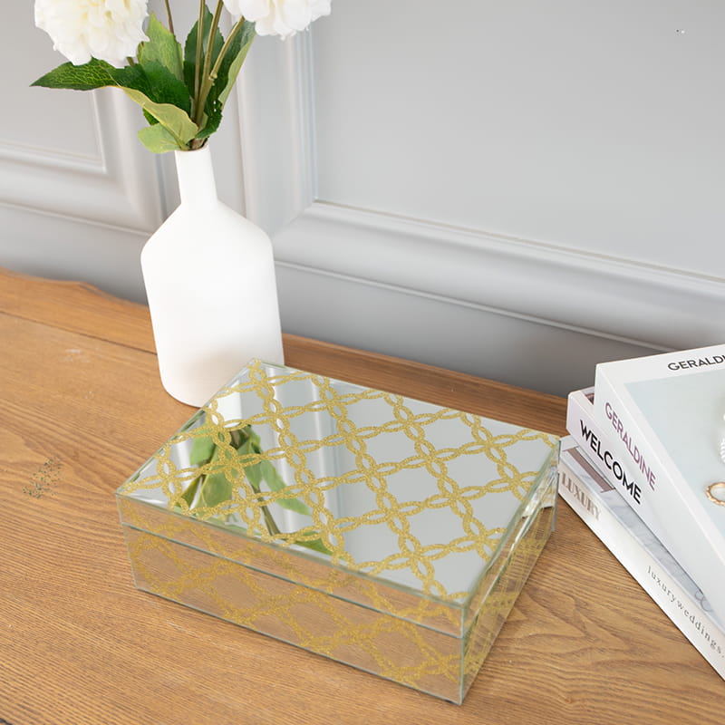 صندوق مجوهرات مرآة الزجاج مع