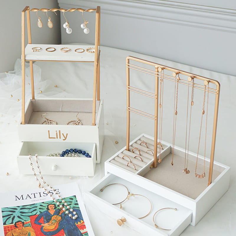 حامل مجوهرات مصنوع يدويًا حسب الطلب ، تخزين مجموعة المجوهرات ، منظم مجوهرات على شكل قلادة وسوار منضدية